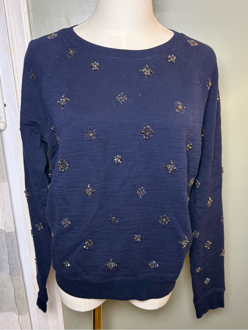 J. Crew Navy Beaded Crewneck Sweater